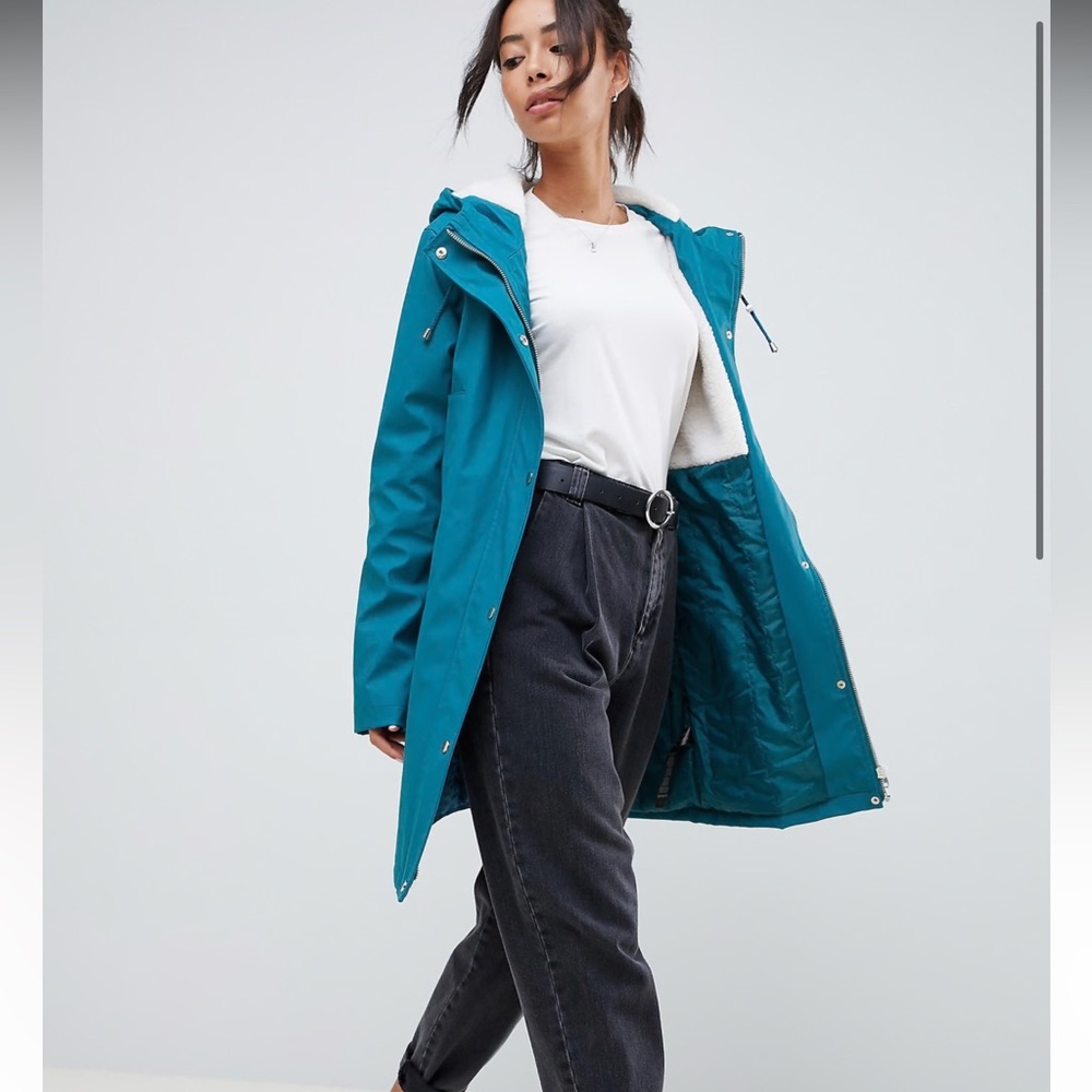 ASOS DESIGN Tall fleece lined rainwear - teal raincoat New without tags